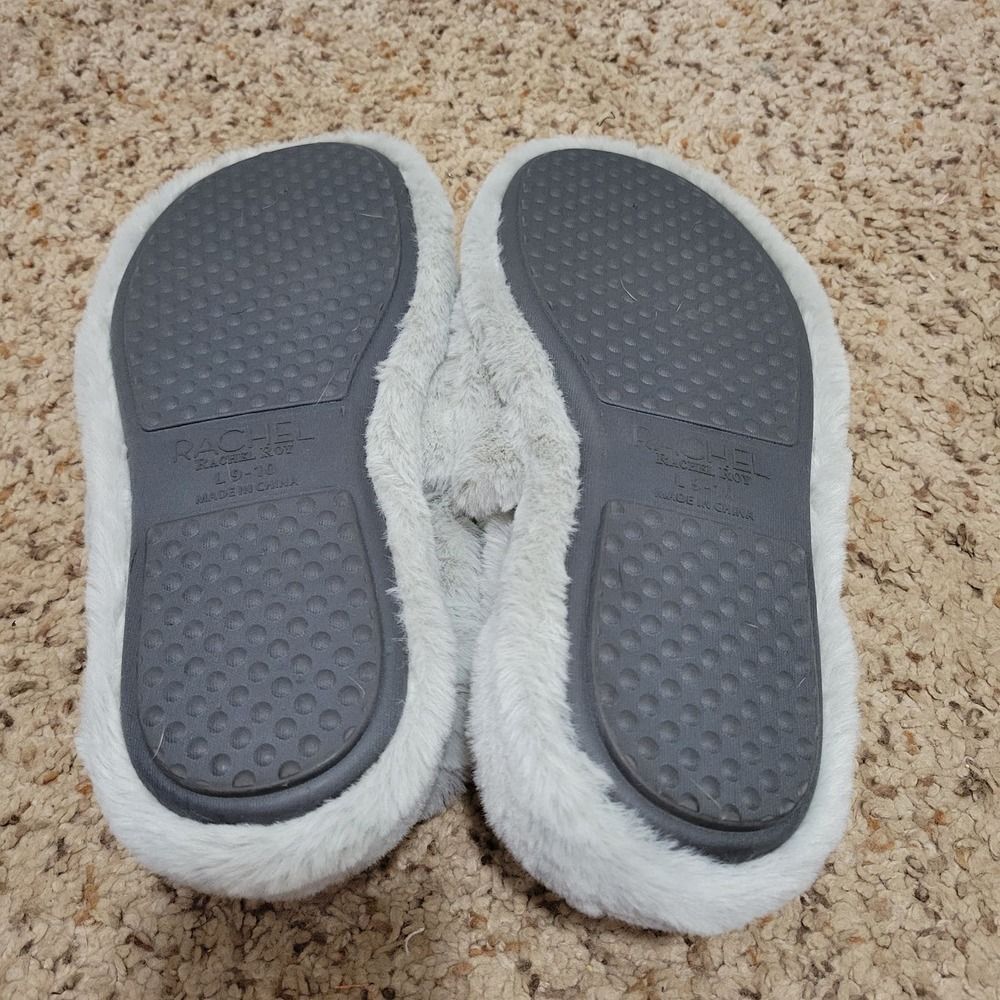 RACHEL Rachel Roy Ruby Plush Gray Slingback Furry Slipper Size L 9-10 - Picture 2 of 7